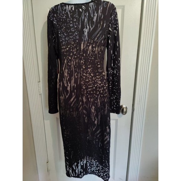 Black Lace Sexy Long Sleeve Animal Print Bodycon Midi Dress Bold Elements M NWT - Picture 6 of 13